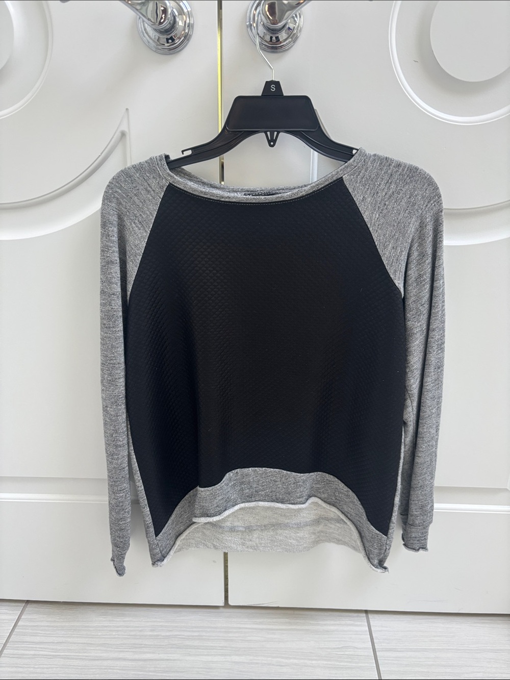 Generation Love Black Faux Leather & Heather Gray Two-Tone Raglan Sweatshirt